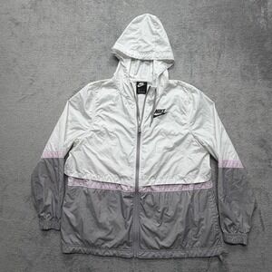 Nike Jacket Womens Medium White Gray Pink‎ Windrunner Hooded Full Zip Colorblock